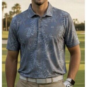 Travis Mathew Patio Time Golf Polo Shirt KAPALUA Gray Print Size Medium